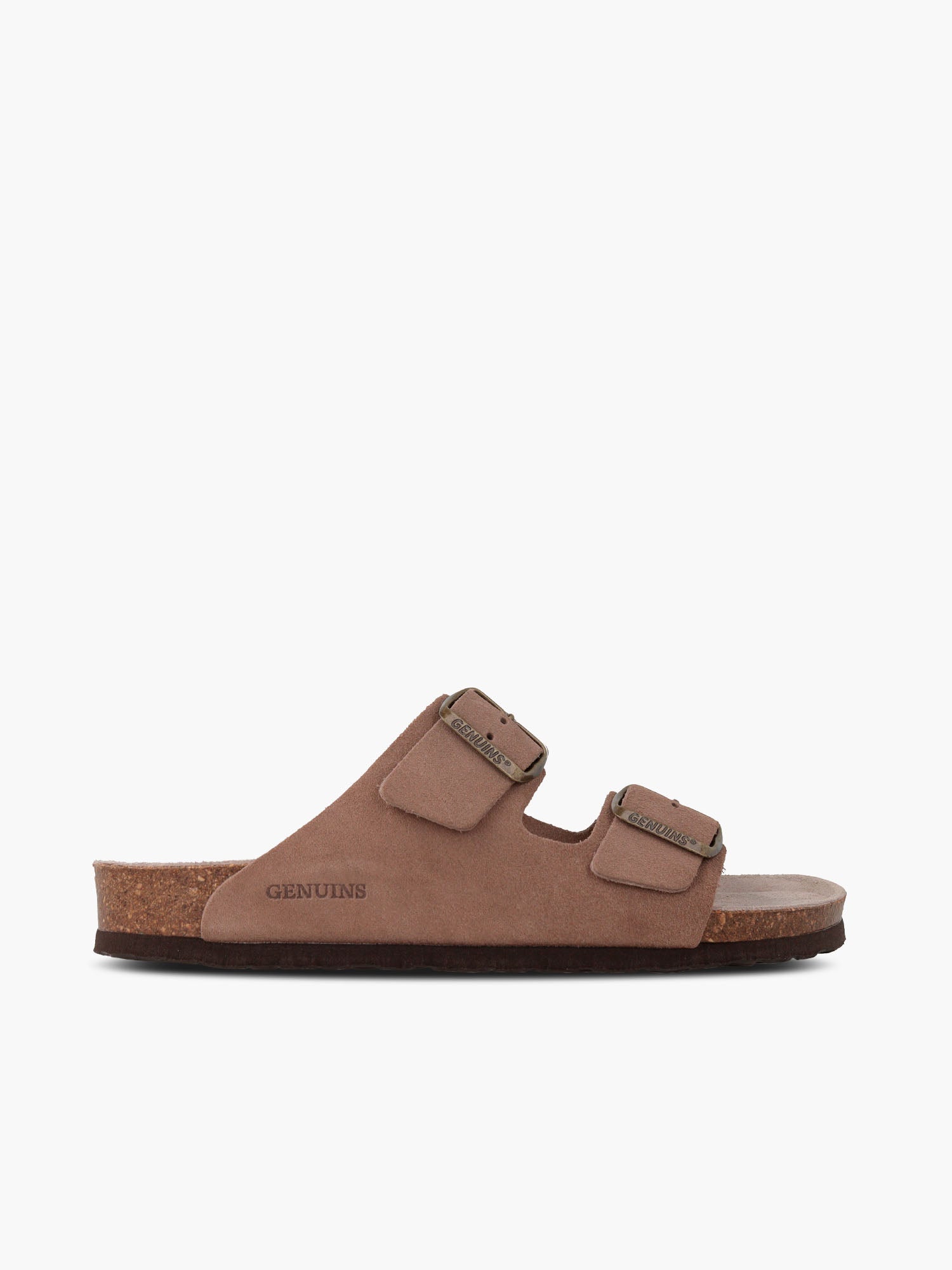 Sandalia Genuins Hawaii Velour terra unisex de piel marron con hebillas ajustables. Foto lateral